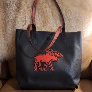 Black Tote Bag with Red Moose Design